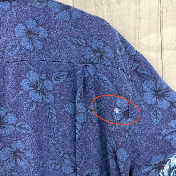 VINTAGE Kennington LARGE Blue Hibisicus Hawaiian Aloha Dad Shirt Button Up 90's - Picture 8 of 11